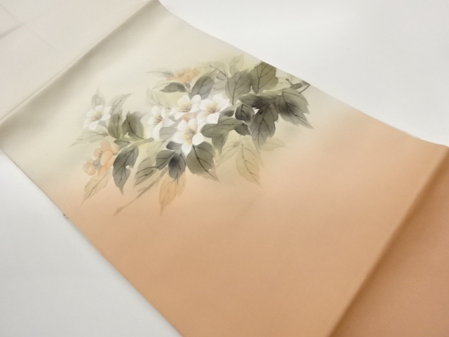 JAPANESE KIMONO / ARTIST-MADE SHIOZE GOLD-DECORATED HAND-PAINTED FLOWE